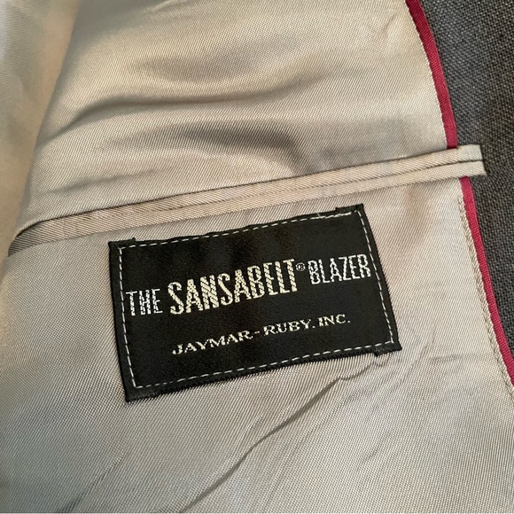 Sansabelt Jaymar Ruby 44R Blazer Patch Pockets Gray Silver Metal Buttons Crown - Picture 4 of 9